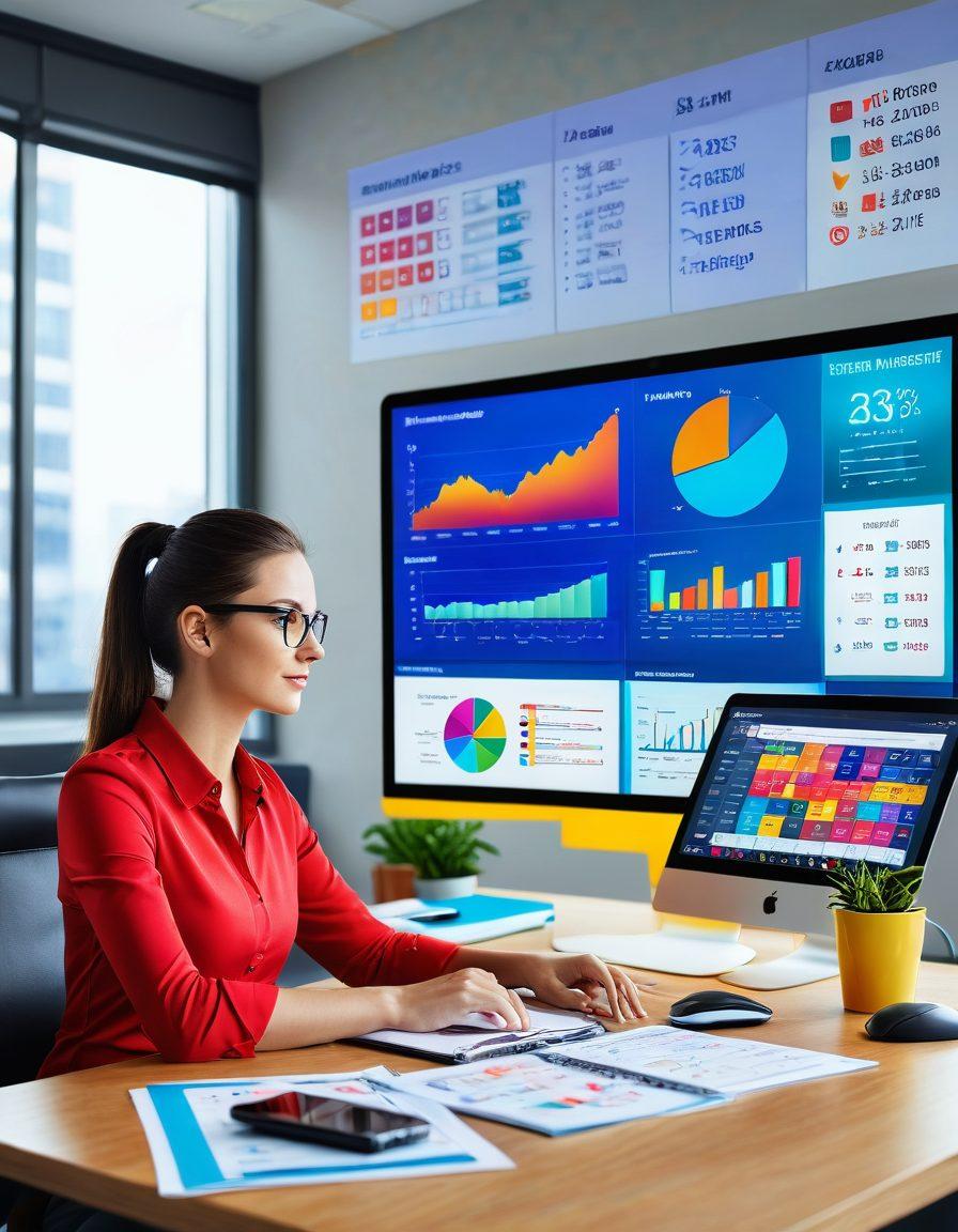 An individual analyzing a digital screen filled with various online insurance options, surrounded by charts showing increasing savings. Include elements like a calculator, a piggy bank, and icons of insurance plans floating around. The background should have a bright, modern office atmosphere. super-realistic. vibrant colors. 3D.